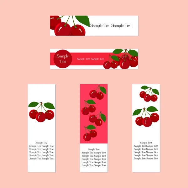 Bandiere con succosa frutta matura ciliegia per aziende — Vettoriale Stock