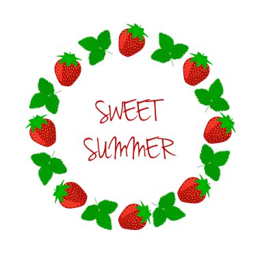 Berry çilek çerçeve ile bir yazıt.