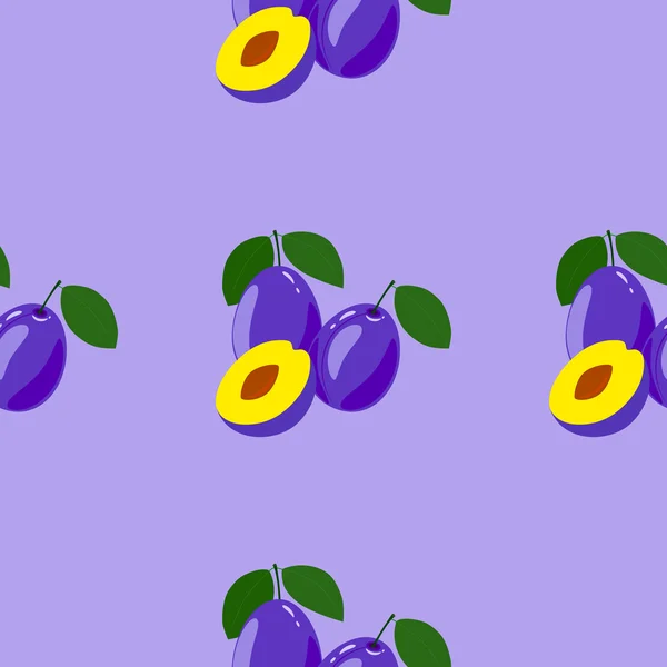 Seamless Pattern with Ripe Tasty Plum. — Stock Vector
