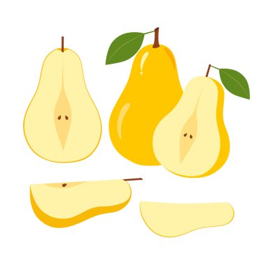 Olgun sulu armut meyve ve beyaz zemin üzerine dilimler