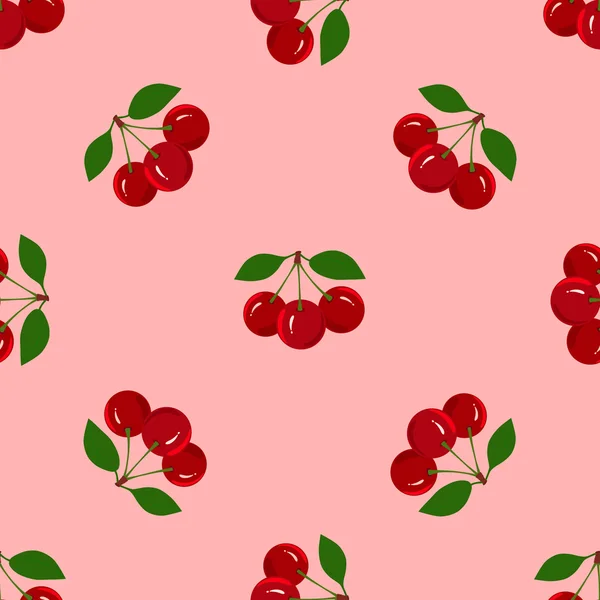 Seamless Pattern with Juicy Ripe Cherry Fruit — Stock Vector