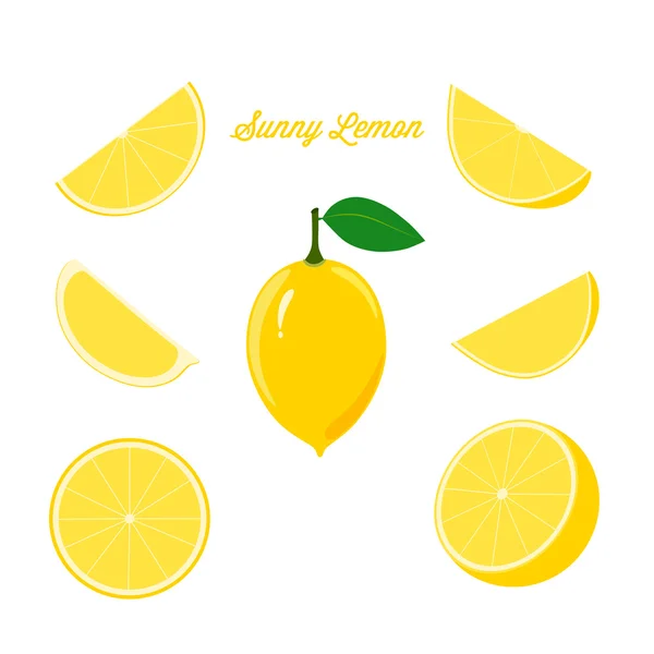 Bright Set of Fresh Lemon and Juicy Lemon Slices Isolated on White Background. — Stock Vector