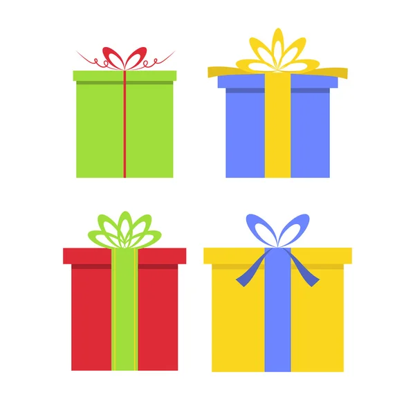 Karácsonyi ajándék dobozok, lapos stílusú íjak — Stock Vector