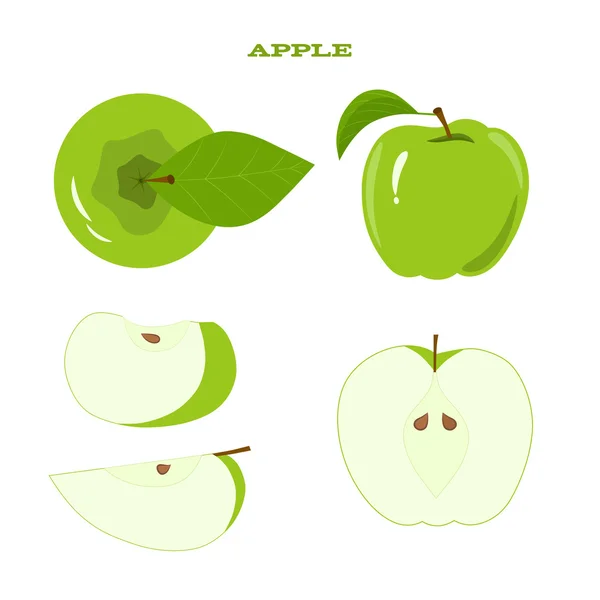 Σύνολο από ζουμερή πράσινο μήλο απομονωθεί σε λευκό φόντο — Διανυσματικό Αρχείο