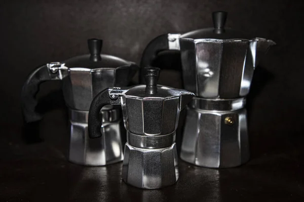 Three Old Coffee Pot Different Sizes — Stock Photo, Image