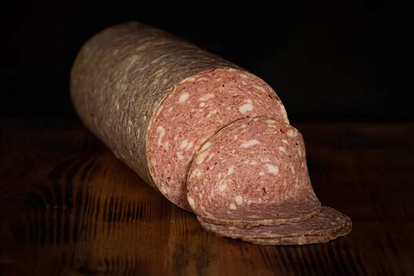Piece Big Sliced Meat Ham Wood — Stock Photo, Image