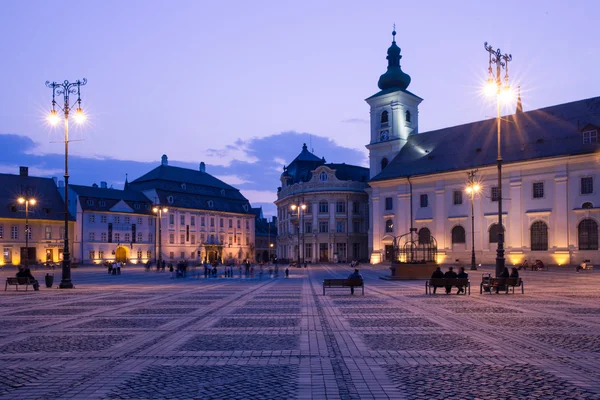 Sibiu Center nattetid — Stockfoto