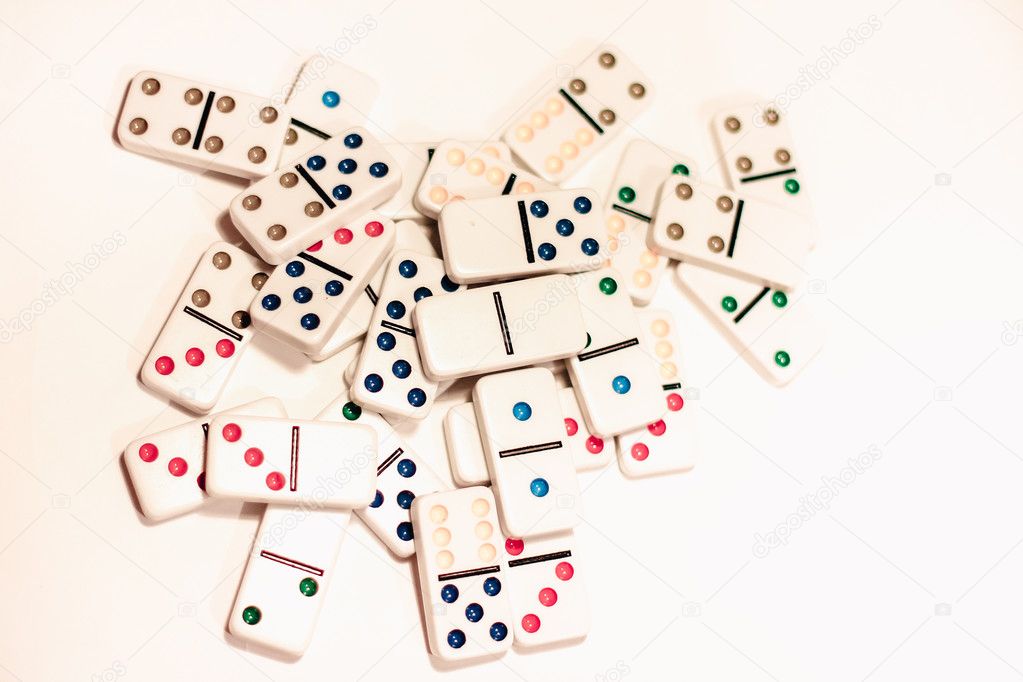 dominoes with colored dots , isolated on white background