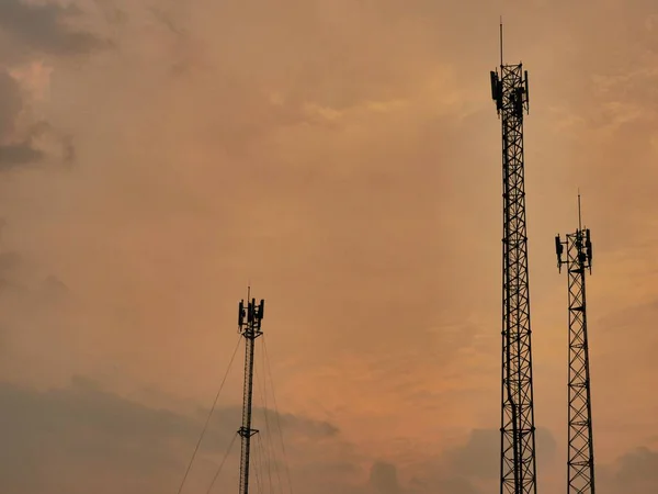 Three Mobile Phone Telecommunication Radio Antenna Towers — Stock Photo, Image