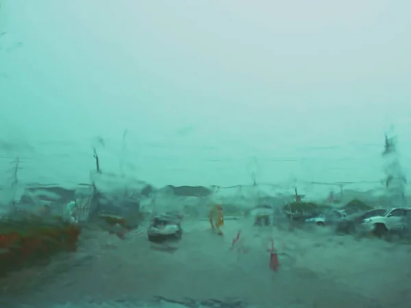 Blurred Image Front Car Windshield Rains — Stock Photo, Image