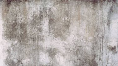 Eski beton duvar yıpranmış, yüzeyi çizilmiş, yüzeyi çizilmiş ve hasar görmüştü. Esrarengiz eski-muhafazakar bir arka plan için.