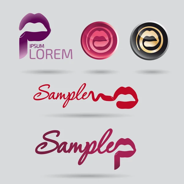 Logotipo del salón de belleza y cosméticos con boca — Vector de stock