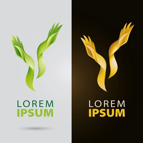 Logo des services cosmétiques et de beauté avec des mains bio plantaires — Image vectorielle