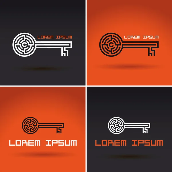 Nyckel formad labyrint labyrint Logotypdesign — Stock vektor