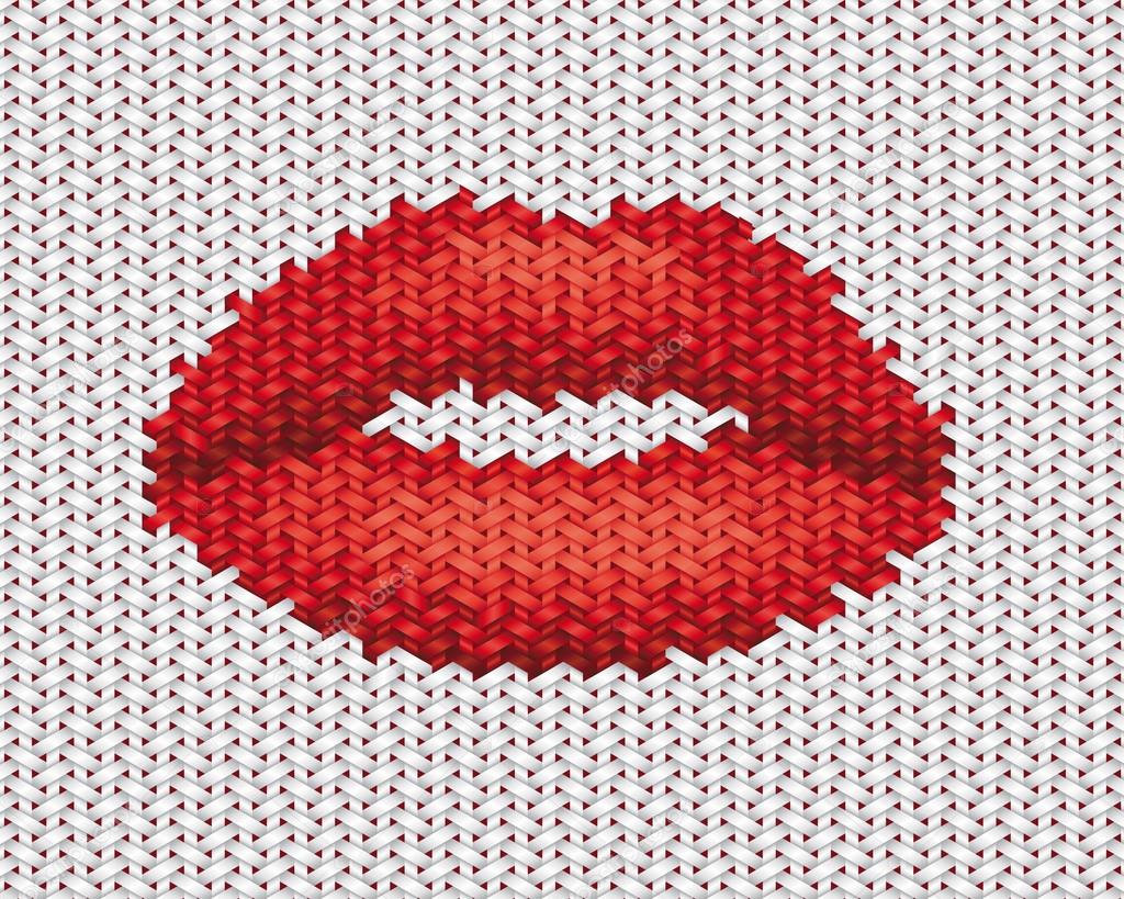 lips  illustration on embroidery