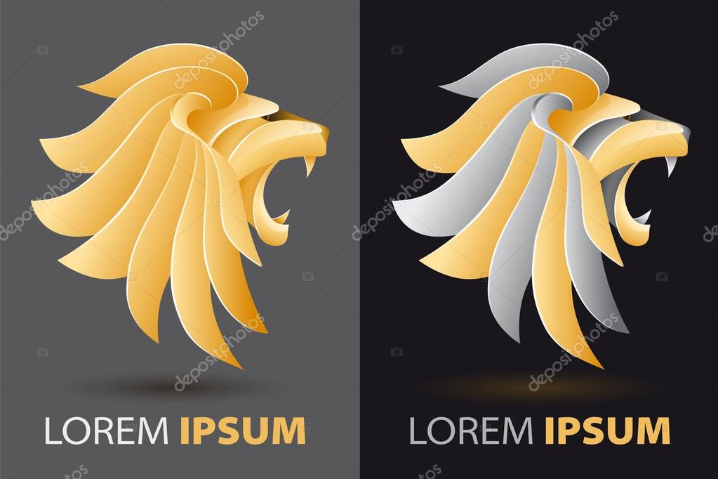 Bellowing lion head fancy, luxurious company logo concept in origami design style