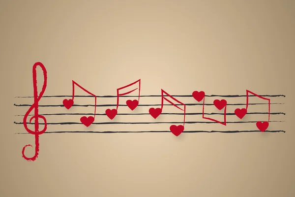 Sheet music with heart shaped musical notes — Stock Photo, Image