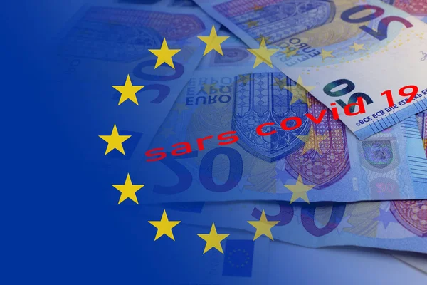 Экономический Кризис Время Коронавируса Европе Коронавирус Европе Флаг Европы Банкноты — стоковое фото