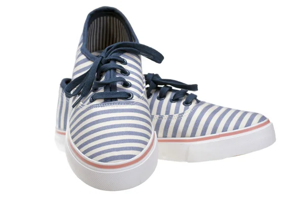 절연 흰색 스트라이프 슬립 캐주얼 신발 — 스톡 사진