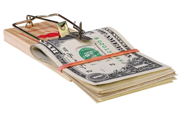 Bir fare kapanı yem olarak, kavram para ile fotoğrafı