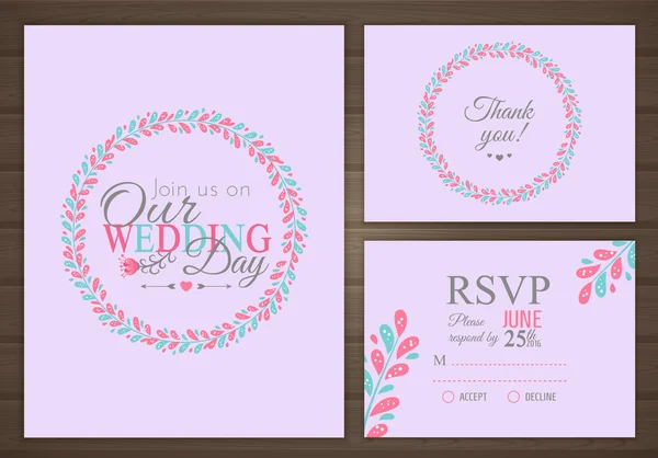 Conjunto de boda. Plantilla invitación boda — Vector de stock