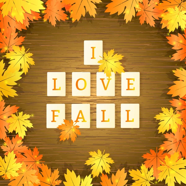 Letter tiles spelling i love fall. Векторная иллюстрация — стоковый вектор