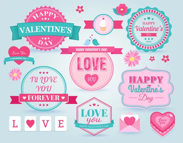 Set Of  Happy Valentine's Day badges and labels — Stock Vector