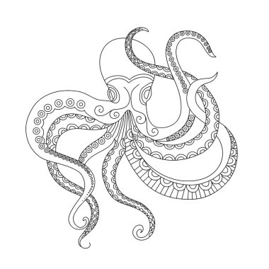 Ahtapot Vektör vintage çizimler. Beyaz arka planda izole edilmiş. Etiket ve poster için el çizimi tasarım ögesi