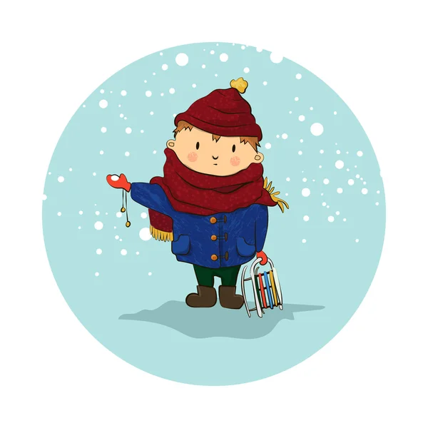 A boy with sled — Stock Vector