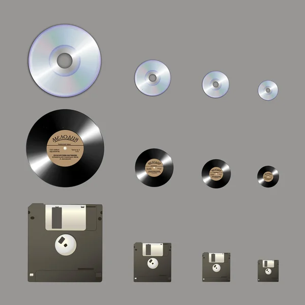 Icons of CD, record and diskette — Διανυσματικό Αρχείο