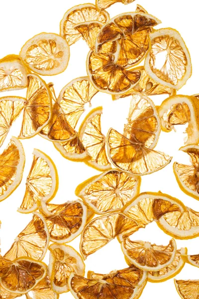 Rodajas Limón Secado Sol Sobre Fondo Blanco Aislado Chips Frutas — Foto de Stock