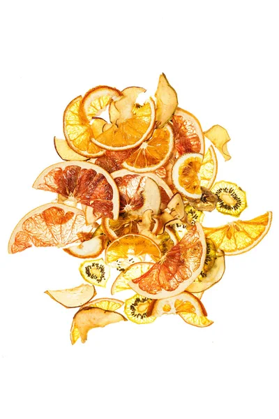 Getrocknete Fruchtchips Auf Einem Transparenten Weißen Hintergrund Grapefruit Orange Banane — Stockfoto