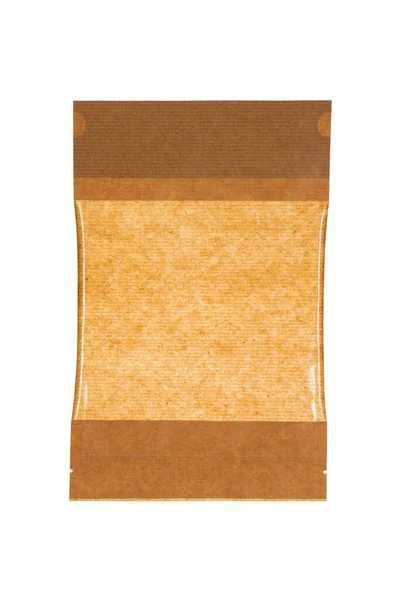 褐色纸袋 白色背景上装有窗户拉链的生物袋 图库照片