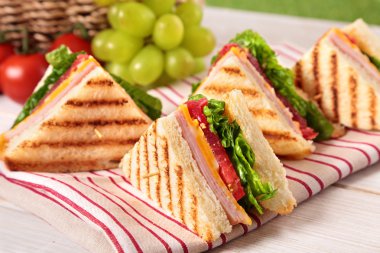 Yaz piknik sandviç jambon ve peynir üste