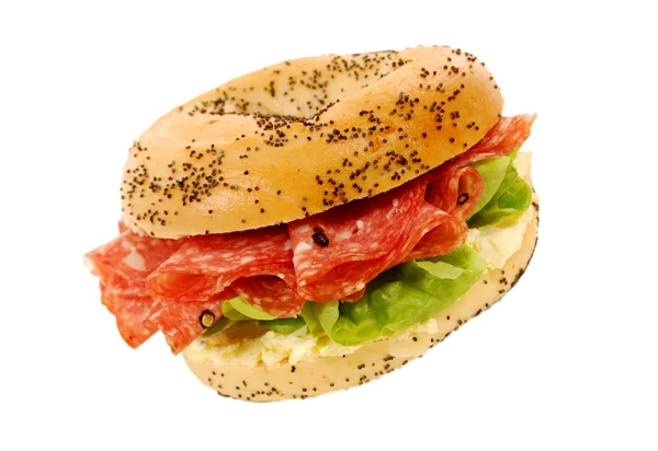 Salami ham bagel sandwich — Stock Photo, Image