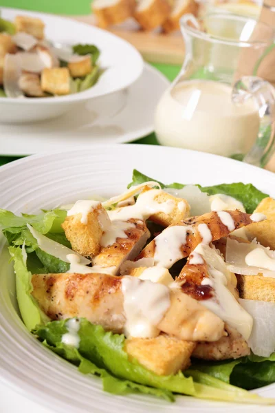 Caesar salad with griddled chicken and lettuce — Stock Photo, Image