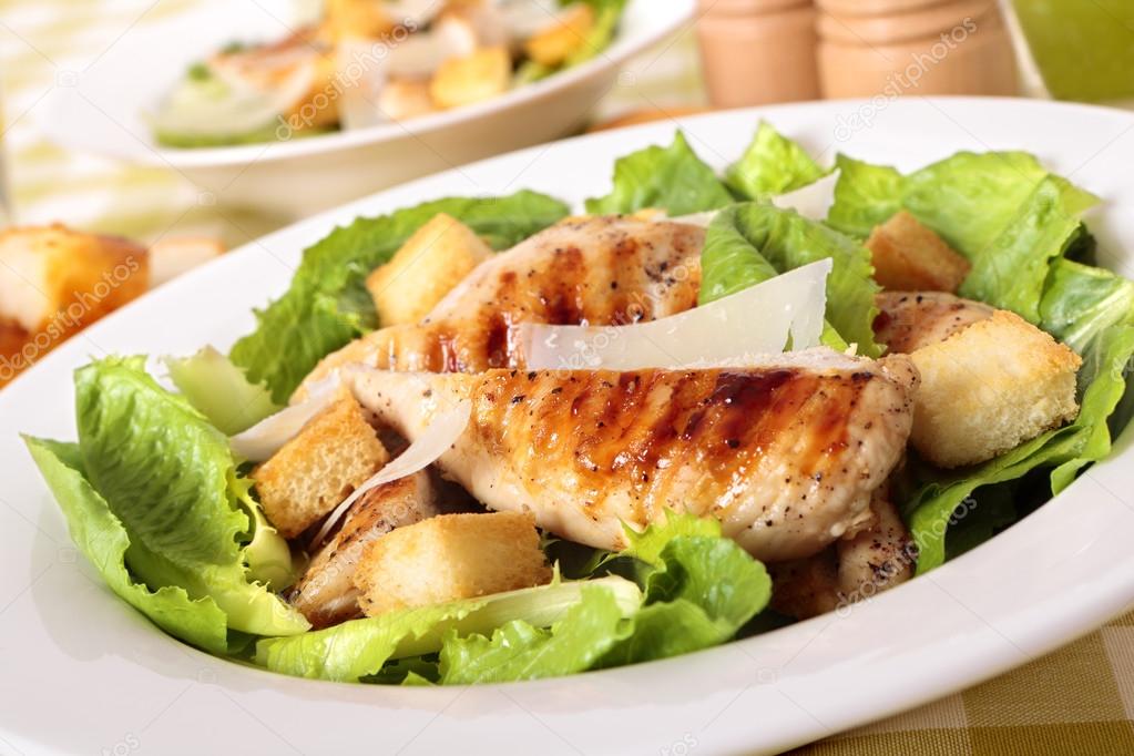 Caesar salad with griddled chicken fillet