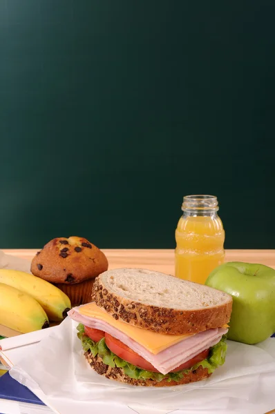 School lunch with blackboard — Stock Photo, Image