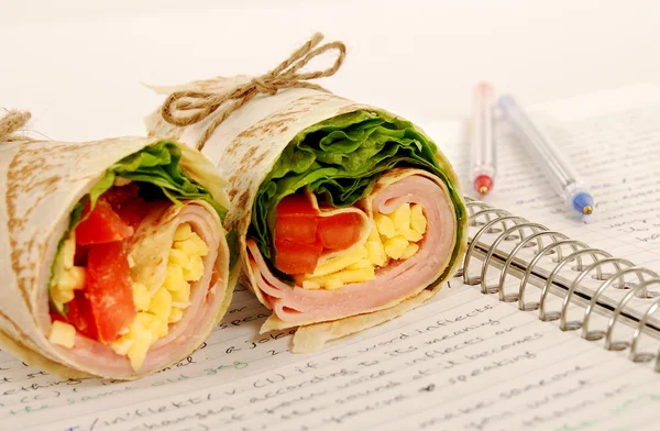 School lunch series: ham and cheese wrap sandwich — Stock Photo, Image