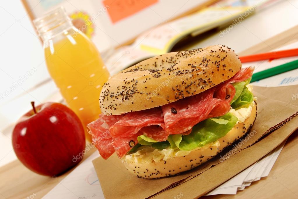 School lunch series: salami bagel sandwich