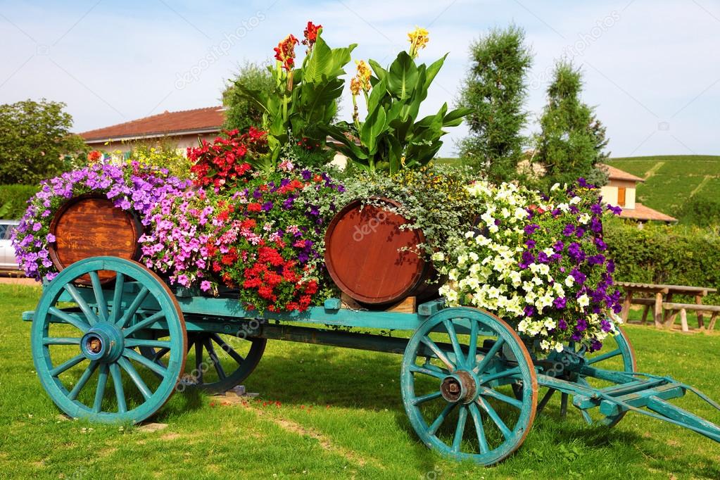 Flower decorated wine cart