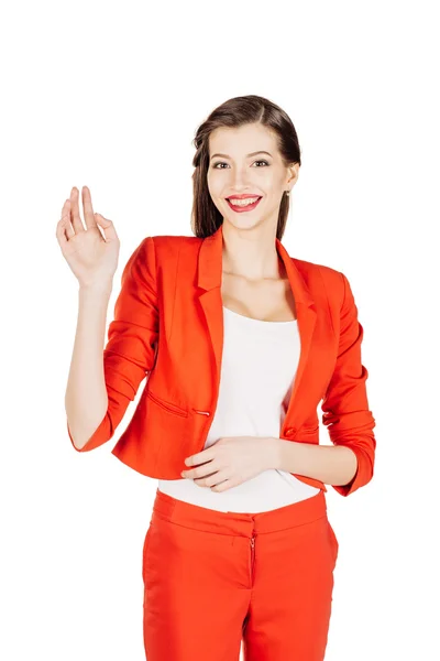 Joven mujer de negocios posando sobre fondo blanco . — Foto de Stock