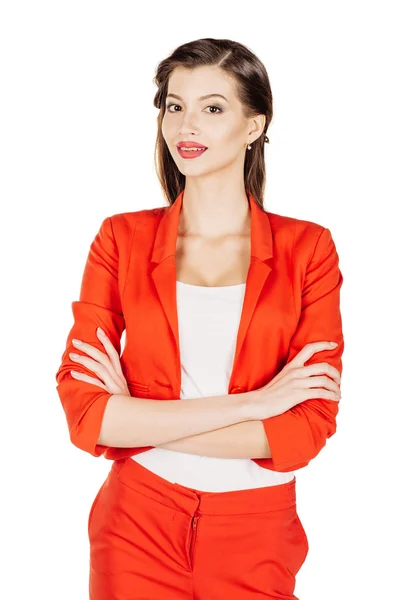 Young business woman posing on white background. — Stock Photo, Image