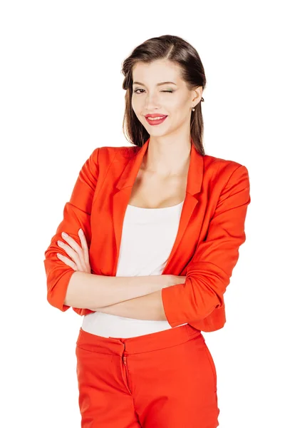 Young business woman posing on white background. — Stock Photo, Image