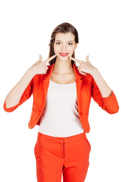 Joven mujer de negocios en traje rojo — Foto de Stock