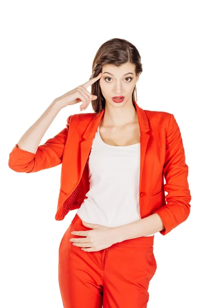 Joven mujer de negocios en traje rojo — Foto de Stock