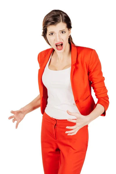 Joven mujer de negocios en traje rojo — Foto de Stock