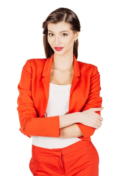 Young business woman in red suit — Stock Photo, Image