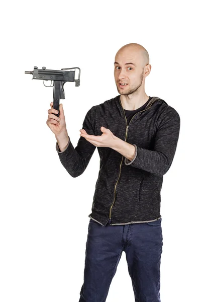 Ung man med vapen — Stockfoto