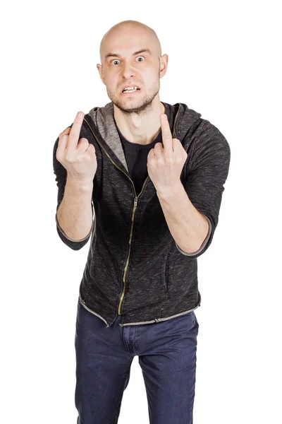 Young man making facial expressions and gestures Royalty Free Stock Photos